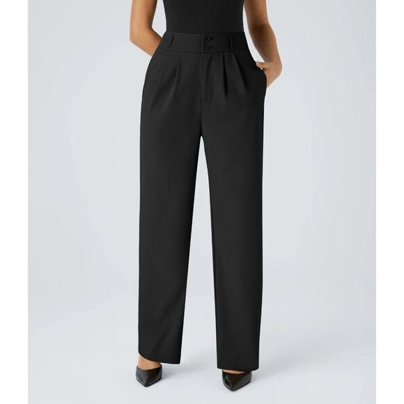 NWT Size Med Halara High Waisted Button Zipper Side Pocket Shirred Straight Leg - Picture 2 of 2